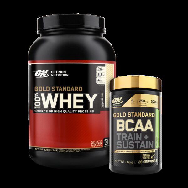 OPTIMUM NUTRITION 100% GOLD STANDARD WHEY 907g +ON Gold Standard BCAA Train + Sustain 266g