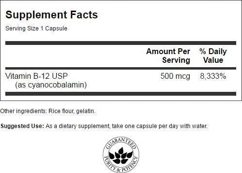 Swanson Vitamin B-12 - 500mcg - 100 kapslit.