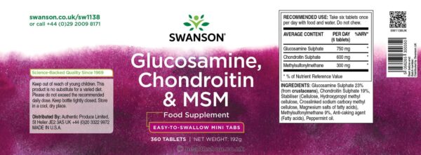 Swanson Glucosamine&Chondroitine&MSM - 360 kapslit.