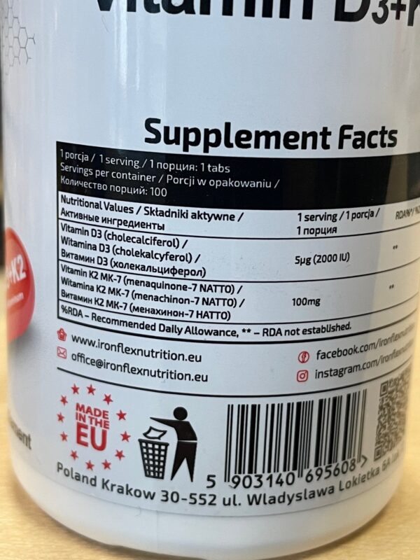 Ironflex Vitamin D3+ K2 - 100 kapslit.
